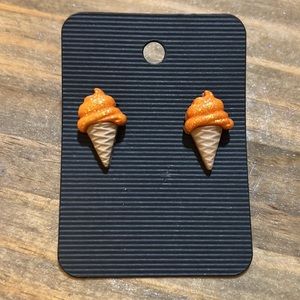 Cute orange and tan ice cream cone earrings, plastic, glittery, Nickle Free